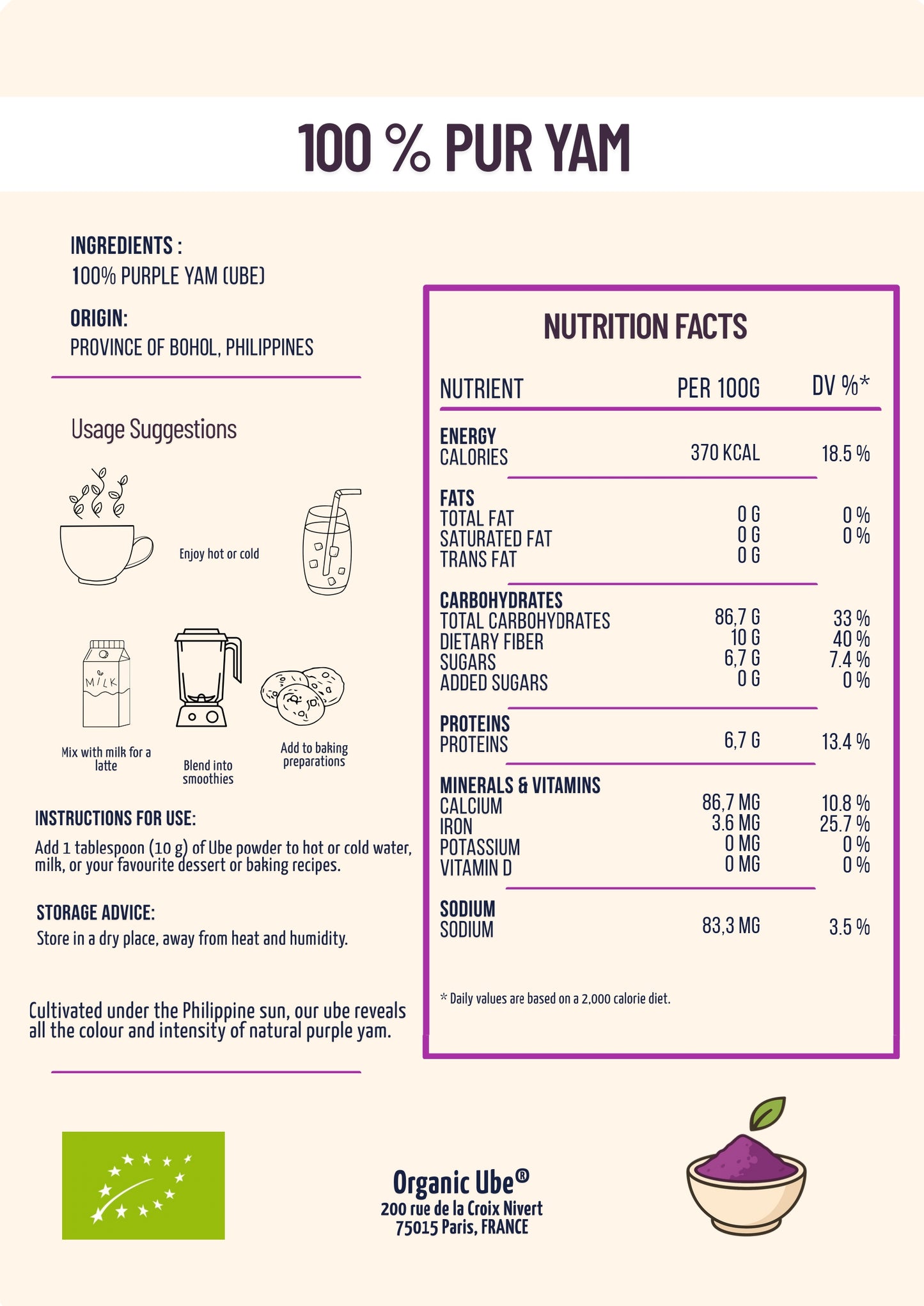 Purple Yam Powder 3,5 oz - Organic Ube®